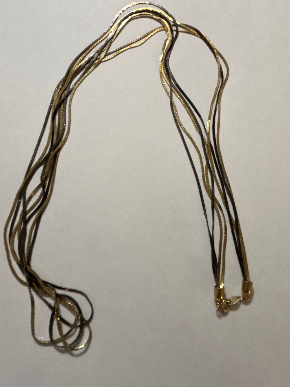 Vintage Trifari Multi Strand Herringbone Liquid Gold Chain Necklace Signed